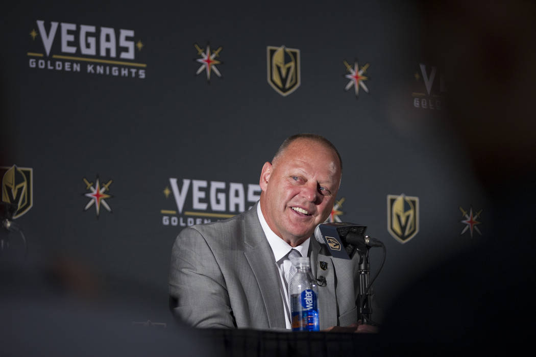 Vegas Golden Knights head coach Gerard Gallant during a press conference announcing his new job at T-Mobile Arena on Thursday, April 13, 2017, in Las Vegas. (Erik Verduzco Las Vegas Review-Journal ...