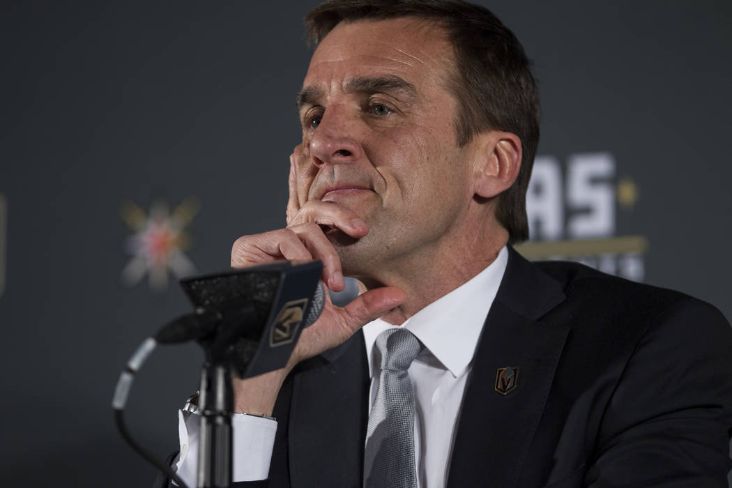 Vegas Golden Knights general team manager George McPhee during a press conference at T-Mobile Arena on Thursday, April 13, 2017, in Las Vegas. (Erik Verduzco Las Vegas Review-Journal) @Erik_Verduzco