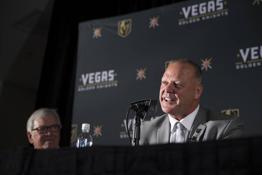 Vegas Golden Knights head coach Gerard Gallant during a press conference announcing his new job at T-Mobile Arena on Thursday, April 13, 2017, in Las Vegas. (Erik Verduzco Las Vegas Review-Journal ...