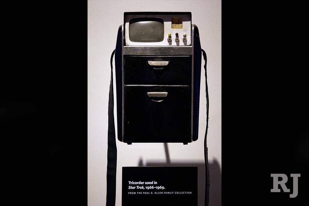 A tricorder prop from the original "Star Trek" is displayed as part of a 50th anniversary celebration of the "Star Trek" franchise at the EMP Museum, in Seattle. (Elaine Thompson/AP)