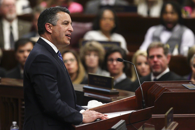 Nevada Gov. Brian Sandoval delivers his final State of the State address at the Legislative Building in Carson City on Tuesday, Jan. 17, 2017. (Chase Stevens/Las Vegas Review-Journal) @csstevensphoto