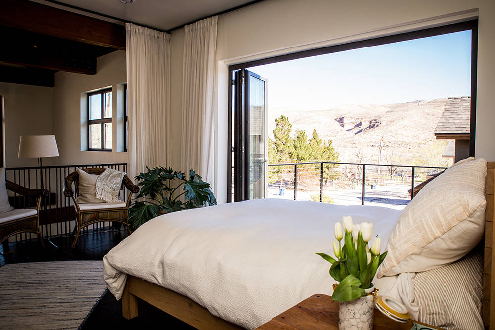 The master bedroom has a view of the desert mountains. (Tonya Harvey)