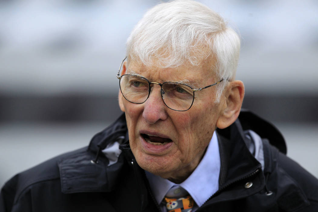 In this Oct. 7, 2012, file photo Dan Rooney watches warm ups before an NFL football game between the Pittsburgh Steelers and Philadelphia Eagles in Pittsburgh. The Steelers announced Mr. Rooney di ...