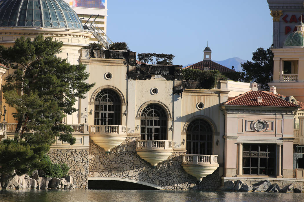 Damage to the Bellagio hotel-casino from Thursday night's fire on Friday, April 14, 2017. (Brett Le Blanc Las Vegas Review-Journal) @bleblancphoto