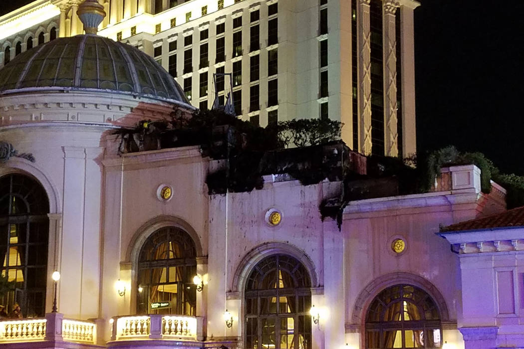Damage from a fire on the roof of the Bellagio is shown on Thursday, April 13, 2017. (Mike Shoro/Las Vegas Review-Journal)