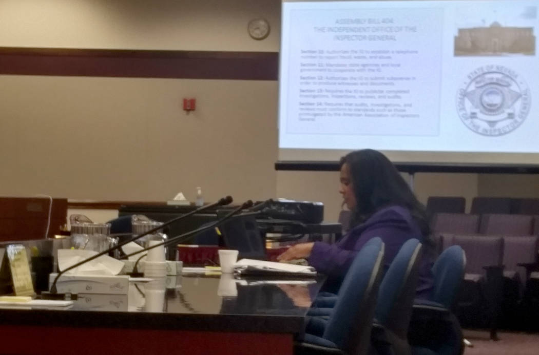 Assemblywoman Brittney Miller, D-Las Vegas, talks to the Assembly Government Affairs Committee Wednesday about Assembly Bill 404. (Ben Botkin Las Vegas Review-Journal)