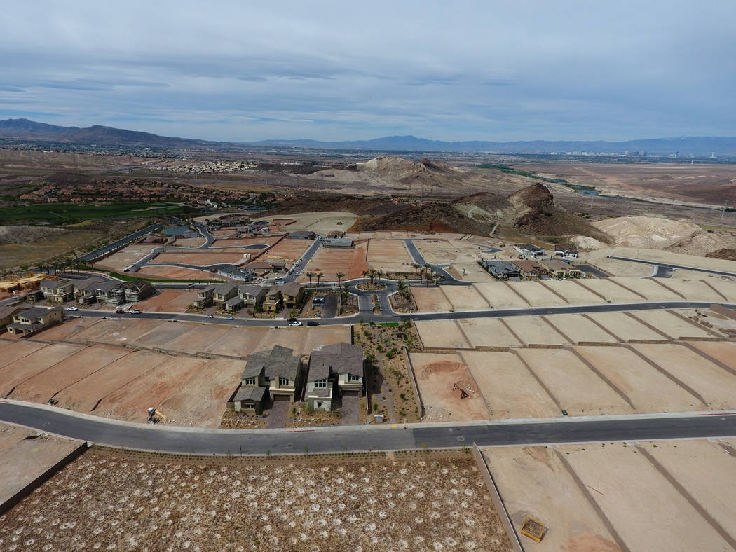 Aerial view of home construction sites at The Peaks, a new development at Lake Las Vegas that overlooks the Las Vegas Valley, on Monday, April 17, 2017. Michael Quine Las Vegas Review-Journal @Veg ...