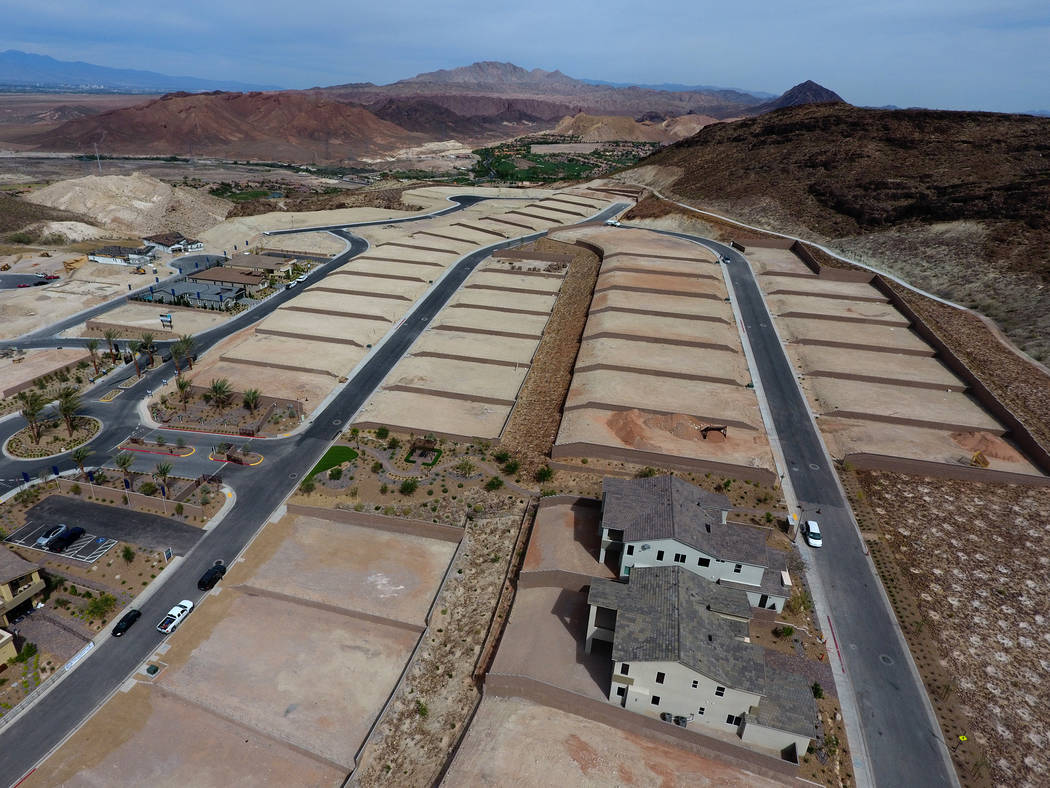 Aerial view of home construction sites at The Peaks, a new development at Lake Las Vegas that overlooks the Las Vegas Valley, on Monday, April 17, 2017. Michael Quine Las Vegas Review-Journal @Veg ...