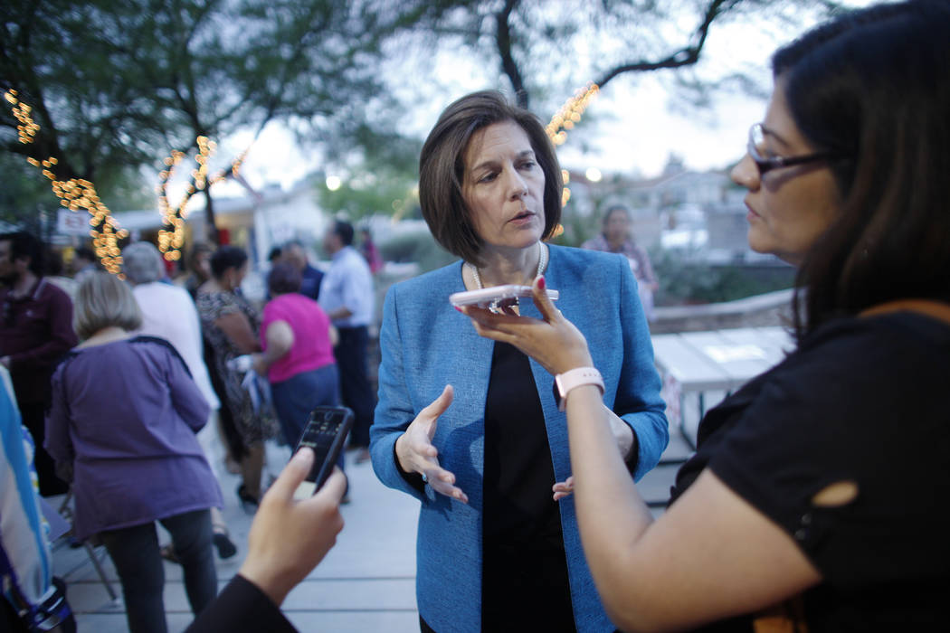 U.S. Senator Catherine Cortez Masto, D-Nev., addresses reporters after an immigration forum hosted by the Nevadans for the Common Good on Monday, April 17, 2017, at the All Saints Episcopal Church ...