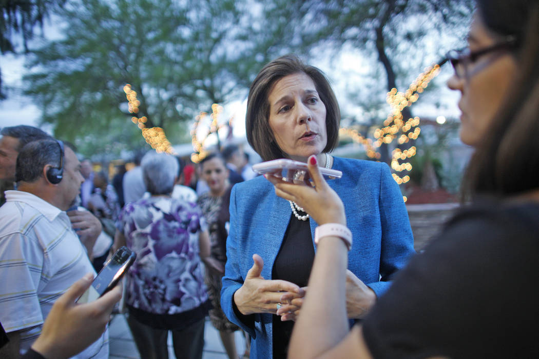 U.S. Senator Catherine Cortez Masto, D-Nev., addresses reporters after an immigration forum hosted by the Nevadans for the Common Good on Monday, April 17, 2017, at the All Saints Episcopal Church ...