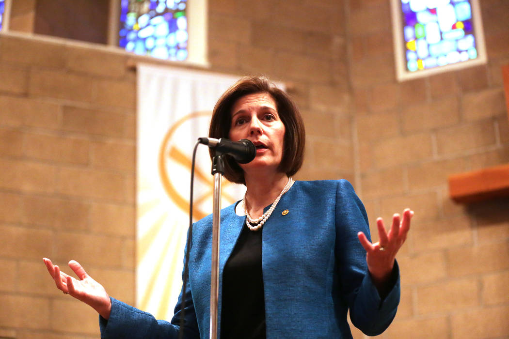 U.S. Senator Catherine Cortez Masto, D-Nev., discusses the current legislative status of immigration at an immigration forum hosted by the Nevadans for the Common Good on Monday, April 17, 2017, a ...