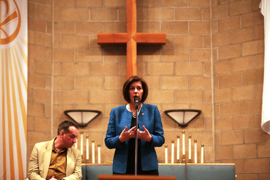 U.S. Senator Catherine Cortez Masto, D-Nev., discusses the current legislative status of immigration at an immigration forum hosted by the Nevadans for the Common Good on Monday, April 17, 2017, a ...