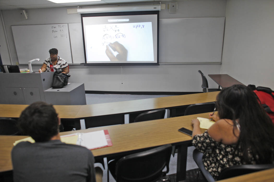 Chyna Miller teaches a remedial math class on Thursday, April 20, 2017, at UNLV in Las Vegas. Usually about 12 students attend. Rachel Aston Las Vegas Review-Journal @rookie__rae