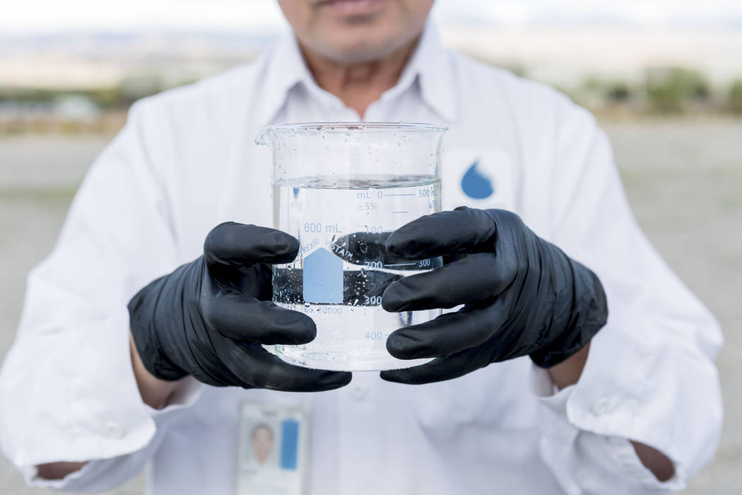Water Quality Monitoring Field Specialist Daniel Luong tests water samples from the Montessori Reservoir and Pumping Station in Las Vegas, Thursday, March 23, 2017. (Elizabeth Brumley/Las Vegas Re ...