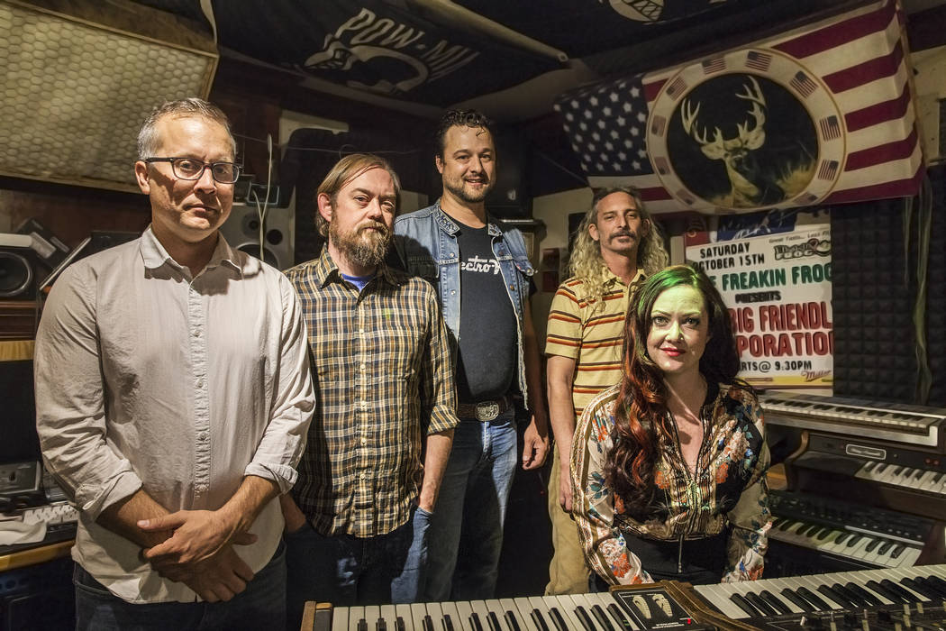 The Big Friendly Corporation, Brandon Johnson, left, Ryan Marth, Melissa Marth, Andrew Karasa and Jeffery Ford on Friday, April 21, 2017, in Las Vegas. Benjamin Hager Las Vegas Review-Journal @ben ...