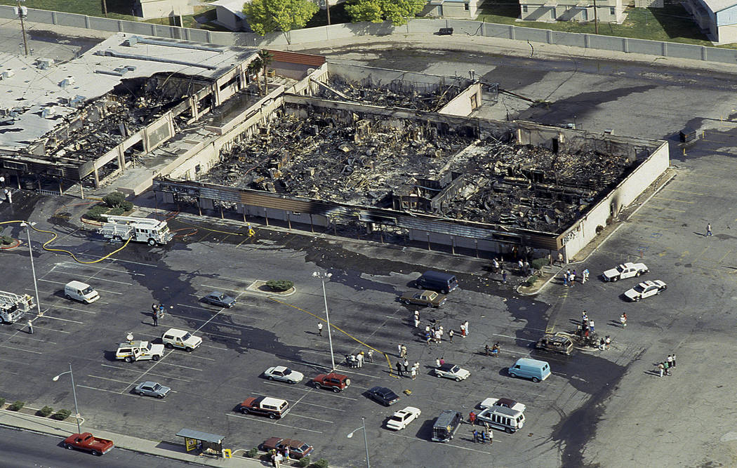 Nucleus Shopping Plaza, home to Nevada's NAACP offices, suffered damage from a fire as seen after the riots on May 1, 1992 in Las Vegas. Las Vegas Review-Journal File Photo