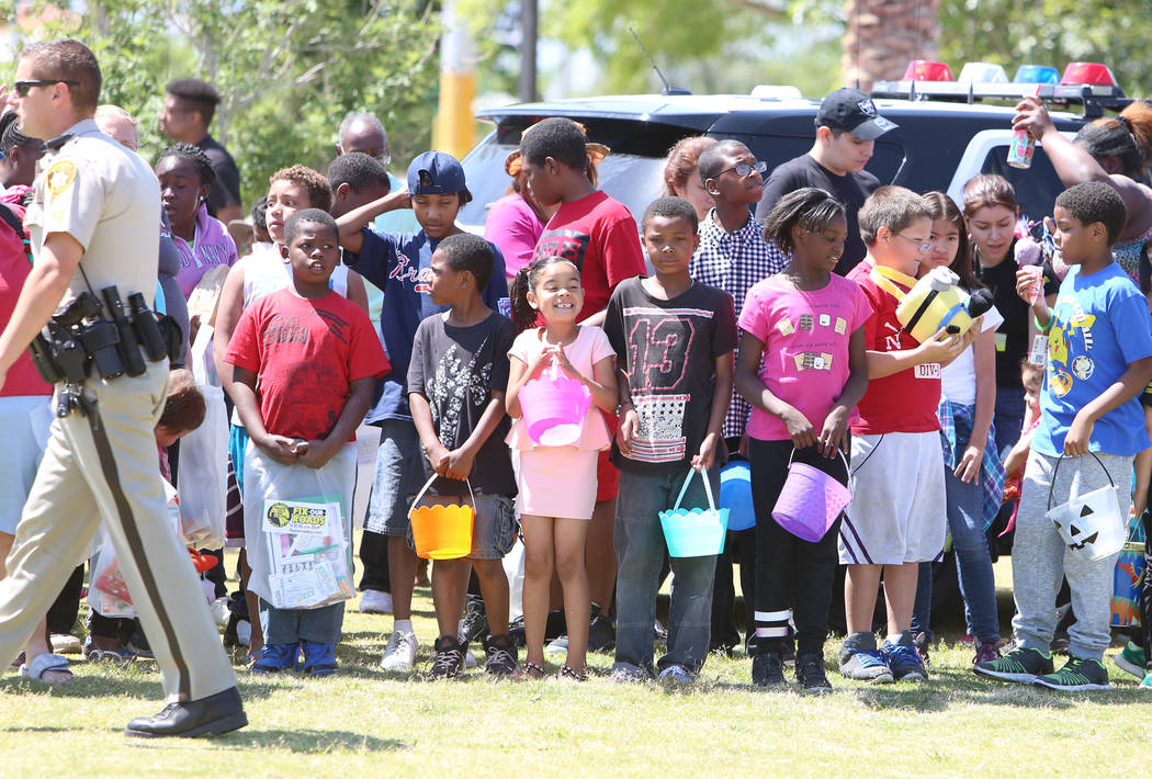 Children lined up to participate in the annual Easter egg hunt event at Doolittle Community Field on Tuesday, April 10, 2017, in Las Vegas. Bizuayehu Tesfaye Las Vegas Review-Journal @bizutesfaye