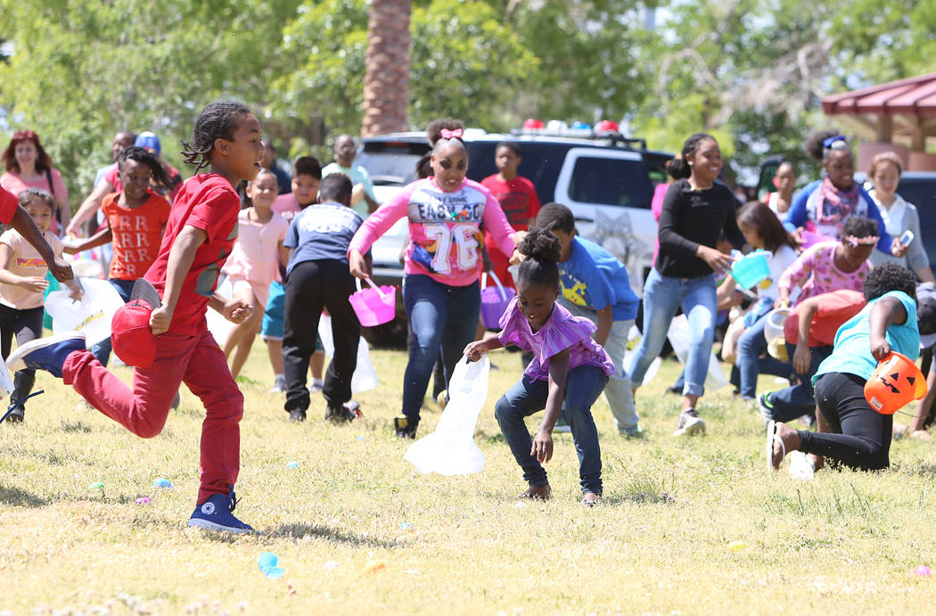 Children participate in the annual Easter egg hunt event at Doolittle Community Field on Tuesday, April 10, 2017, in Las Vegas. Bizuayehu Tesfaye Las Vegas Review-Journal @bizutesfaye