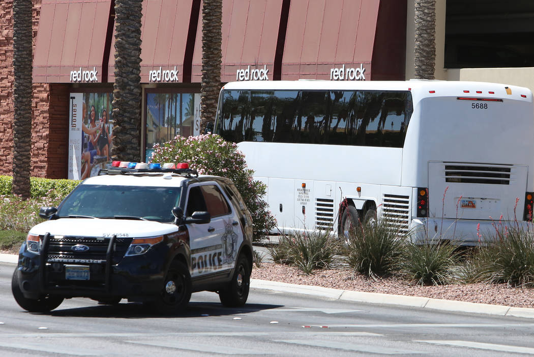 Las Vegas police investigate a fatal crash that left a bicyclist dead in the western Las Vegas Valley, near Red Rock Resort, on Tuesday, April 18, 2017, in Las Vegas. Bizuayehu Tesfaye Las Vegas R ...