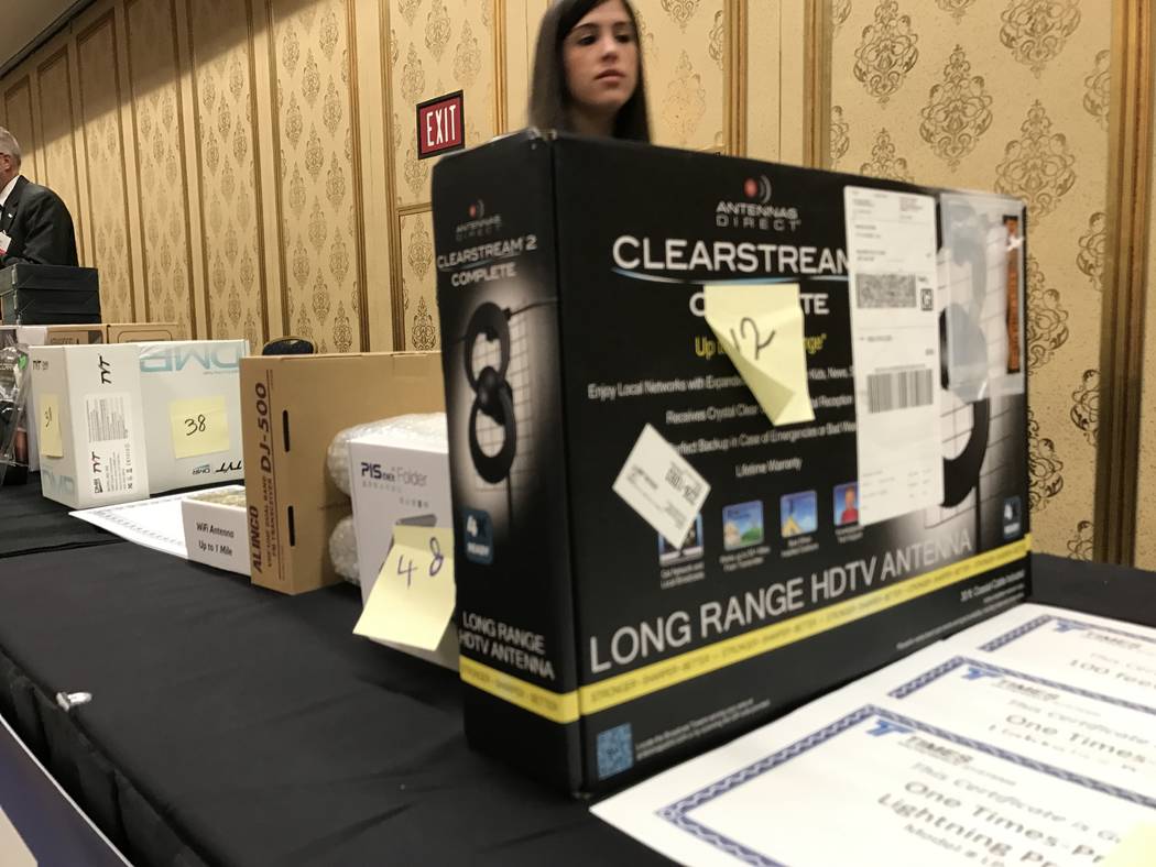 The Amateur Radio Operators Reception held at the Westgate on Wednesday, April 26, 2017, included a raffle featuring antennas and walkie talkies. (Todd Prince/Las Vegas Review-Journal)