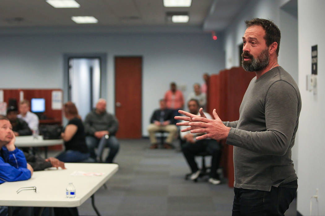 Former Clark County Commissioner Dario Herrera gives a talk at one of the Foundation for an Independent Tomorrow's mentor meetings on Friday, Feb. 3, 2017, in Las Vegas. Herrera spent two years in ...