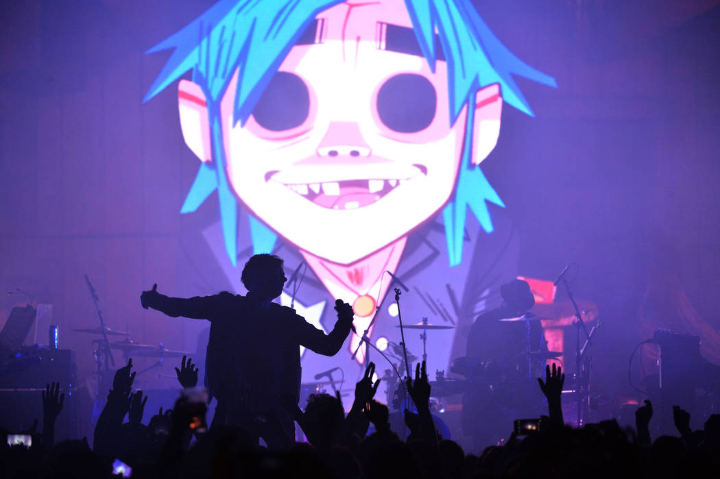 The band Gorillaz performing their new album "Humanz" in London, Friday, March 24, 2017. (Mark Allan/Invision/AP)