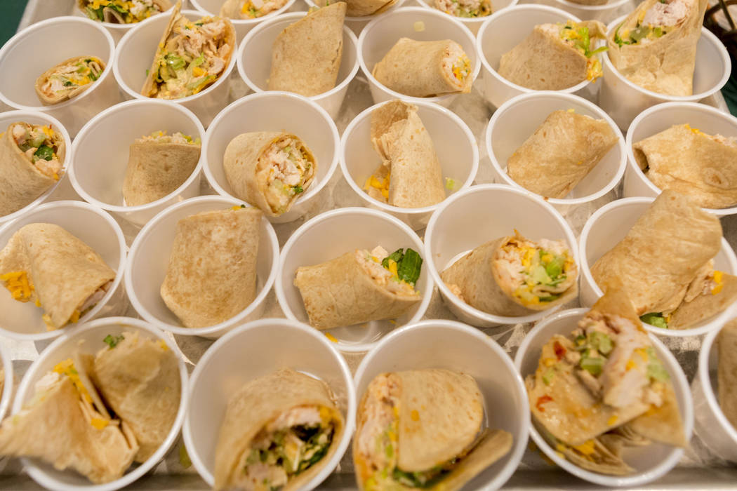 Shredded turkey chipotle wraps are reading to be served during Clark County School District's sampling of their 2017-2018 cafeteria lunch menu to different schools in CCSD at East Career and Techn ...