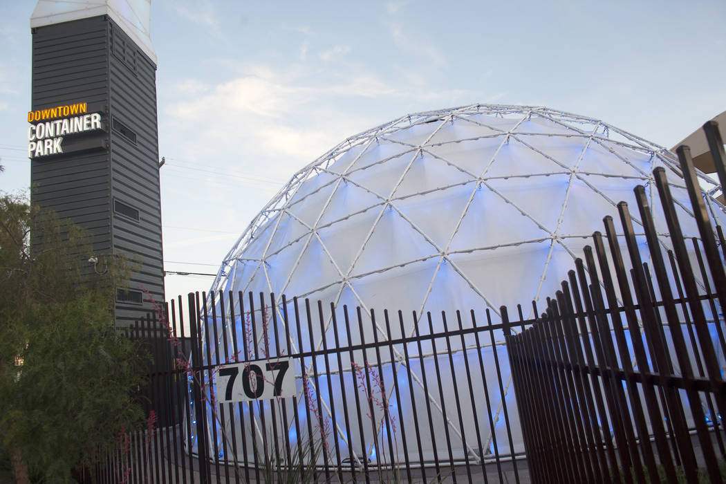 Outside view of the Dome Thursday, April 27, 2017, a 360 theatre that will be showing six different films to the public at the Container Park in Downtown Las Vegas. Rachel Aston Las Vegas Review-J ...
