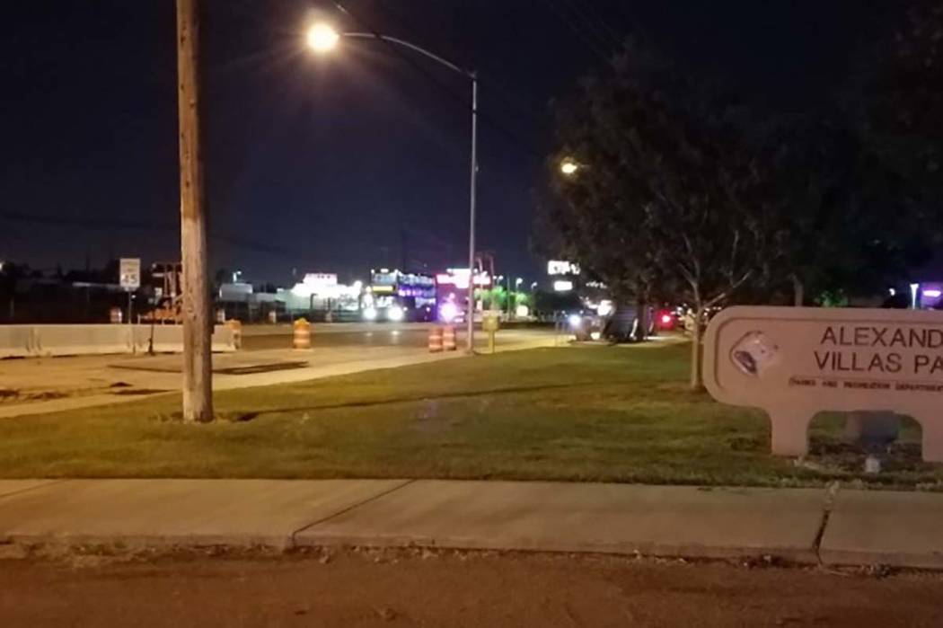 A pedestrian was killed when he was hit by a bus around 2:40 a.m. near Alexander Villas Park near North Lamb and Las Vegas Boulevard North. (Mike Shoro/Las Vegas Review Journal)