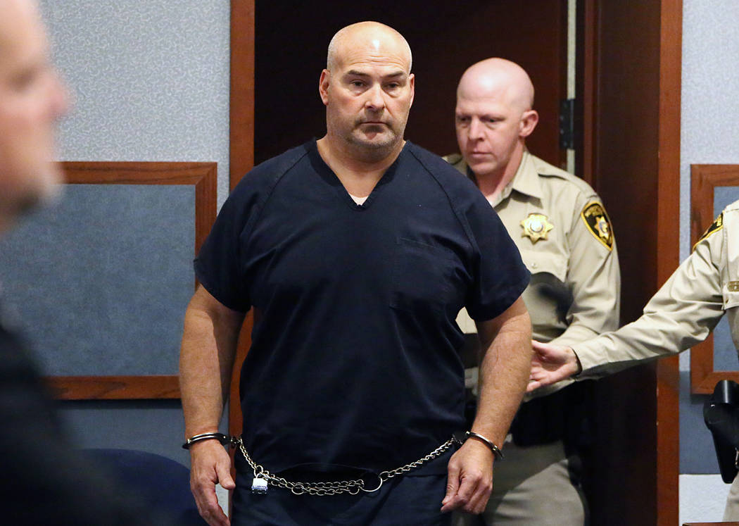 Las Vegas Fire captain Richard Loughry appears at the Regional Justice Center on Thursday, April 20, 2017, in Las Vegas. Loughry is accused of paying a 15-year-old girl $300 to have sex with him i ...
