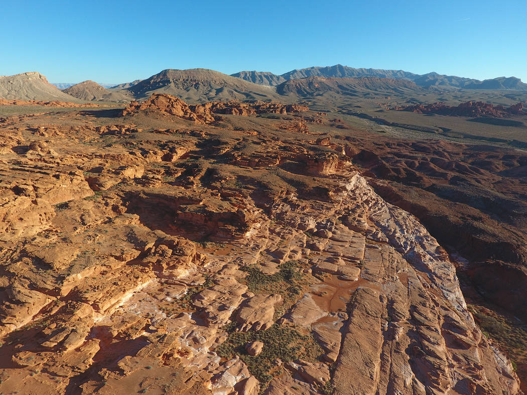 An aerial view on Tuesday, January 17, 2017 of Little Finland in Gold Butte National Monument, a plateau of red sandstone that has been shaped by the elements into curious and fascinating forms. ( ...
