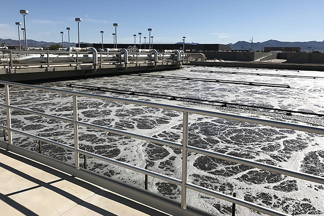 Reclaimed water is shown Feb. 14 in the aeration basin at the Clark County Water Reclamation District in Las Vegas. (Raven Jackson/Las Vegas Review-Journal) @ravenmjackson
