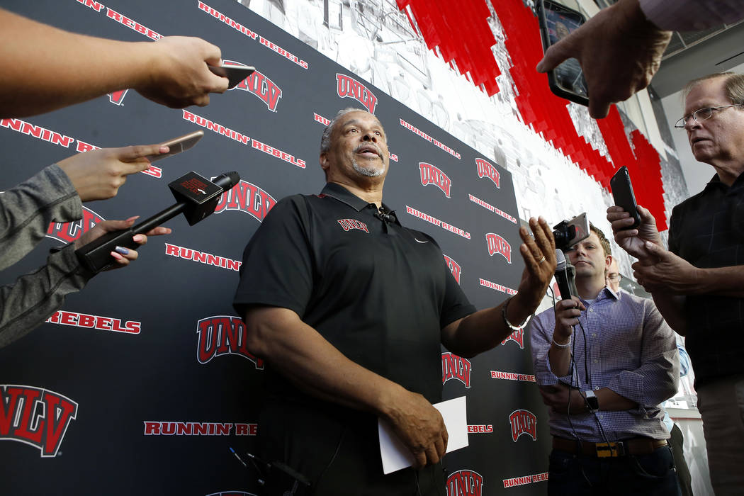 UNLV basketball coach Marvin Menzies speaks to members of the media at the Mendenhall Center on Wednesday, April 26, 2017, in Las Vegas. Menzies discusses his recruiting class. Christian K. Lee La ...