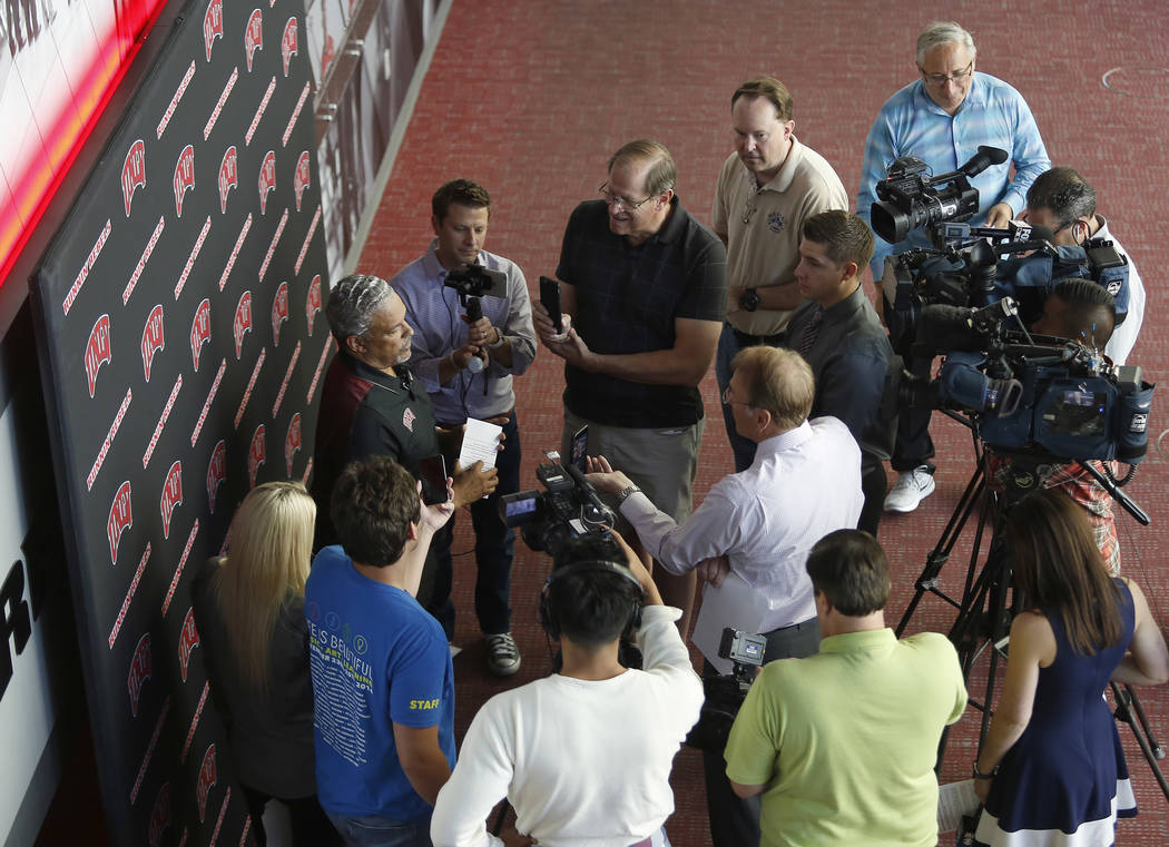 UNLV basketball coach Marvin Menzies speaks to members of the media at the Mendenhall Center on Wednesday, April 26, 2017, in Las Vegas. Menzies discusses his recruiting class. Christian K. Lee La ...