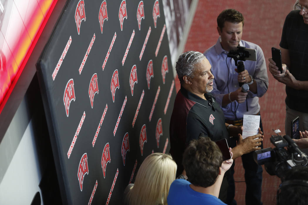 UNLV basketball coach Marvin Menzies speaks to members of the media at the Mendenhall Center on Wednesday, April 26, 2017, in Las Vegas. Menzies discusses his recruiting class. Christian K. Lee La ...
