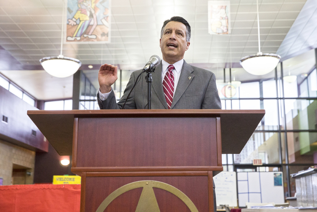 Nevada Gov. Brain Sandoval on Friday, Feb. 17, 2017, at Andre Agassi Preparatory Academy, in Las Vegas. (Benjamin Hager/Las Vegas Review-Journal) @benjaminhphoto