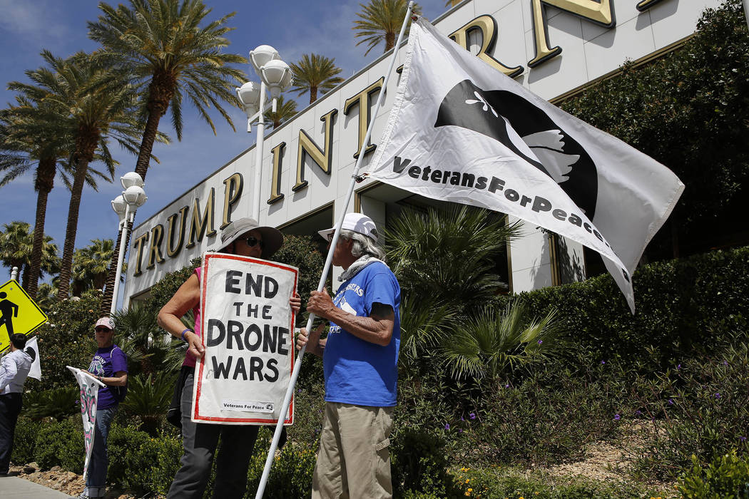 Anti-drone protesters at the Trump International Hotel on Thursday, April 27, 2017, in Las Vegas. Christian K. Lee Las Vegas Review-Journal @chrisklee_jpeg