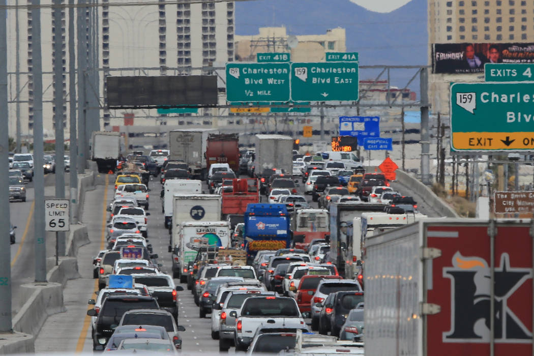 Traffic backs up on I-15 in Las Vegas on Saturday, Feb. 25, 2017. Brett Le Blanc/Las Vegas Review-Journal Follow @bleblancphoto