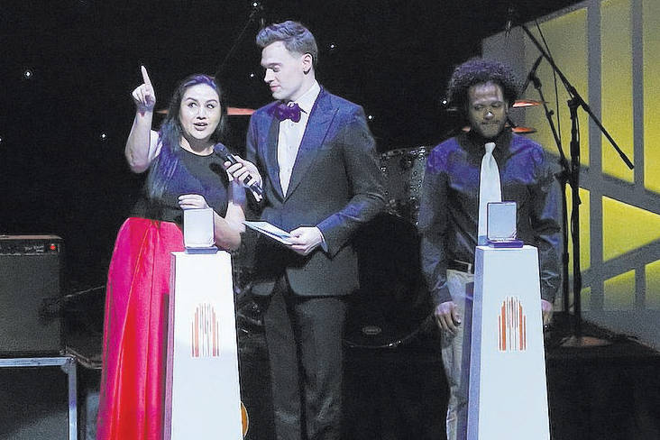 Erich Bergen presents an award to Cheyenne High School teacher Hela Naziri  during the second annual Heart of Education awards at The Smith Center on Saturday, April 29, 2017, in Las Vegas. Christ ...