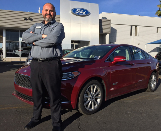 COURTESY
Friendly Ford sales consultant Johnny Martinez has sold a ’17 Ford Fusion Platinum to several buyers since the vehicle arrived at the dealership at 660 N. Decatur Boulevard.
