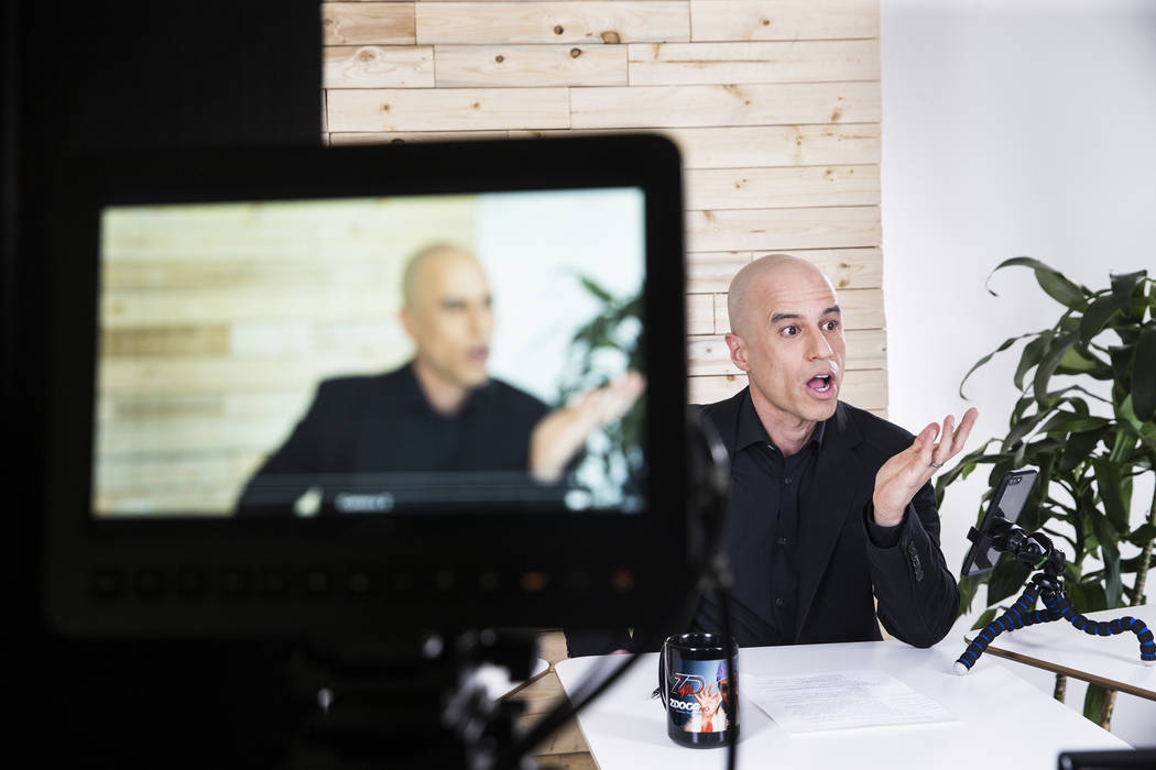Dr. Zubin Damania, AKA &quot;ZDoggMD,&quot; films an episode of his Facebook Live medical advice show on Sunday, March 19, 2017, at his studio, in Las Vegas. Dr. Damania is a Stanford-trai ...