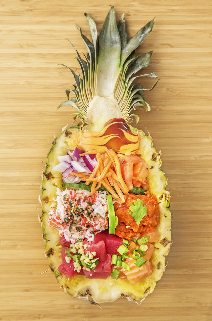 Tail & Fin in Las Vegas serves custom poké bowls served in pineapples