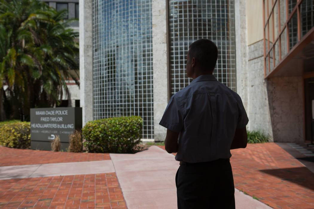 A Miami-Dade police detective, who did not want his face shown on camera, at headquarters in Doral, Fla. April 19, 2017. Alicia Vera