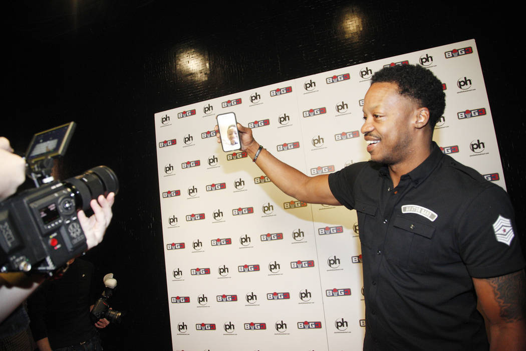 Steve Francis face times his son on the red carpet on Sunday, April 30, 2017, at the BIG3 inaugural draft at Planet Hollywood in Las Vegas. Rachel Aston Las Vegas Review-Journal @rookie__rae