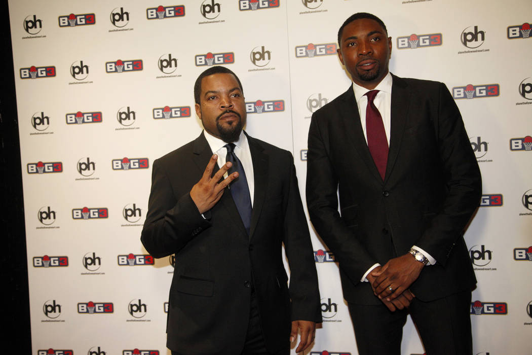 Ice Cube and Roger Mason Jr. on the red carpet on Sunday, April 30, 2017, at the BIG3 inaugural draft at Planet Hollywood in Las Vegas. Ice Cube founded the new pro basketball football league BIG3 ...
