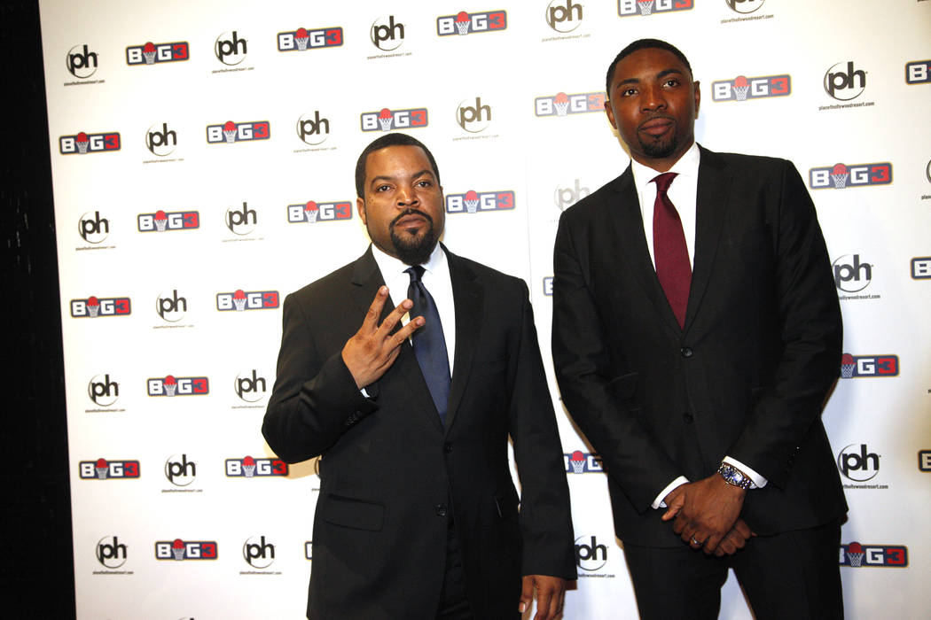 Ice Cube and Roger Mason Jr. on the red carpet on Sunday, April 30, 2017, at the BIG3 inaugural draft at Planet Hollywood in Las Vegas. Ice Cube founded the new pro basketball football league BIG3 ...