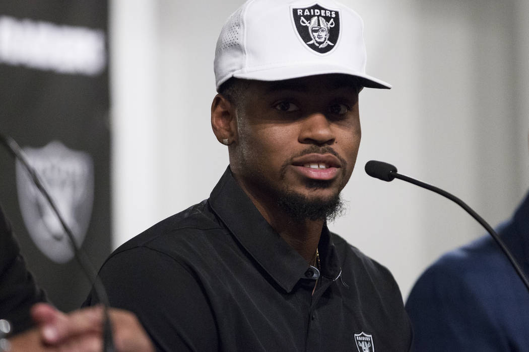 Oakland Raiders first round NFL Draft pick Gareon Conley of Ohio State during a press conference at the Raiders Headquarters on Friday, April 28, 2017, in Alameda, Calif. Erik Verduzco Las Vegas R ...