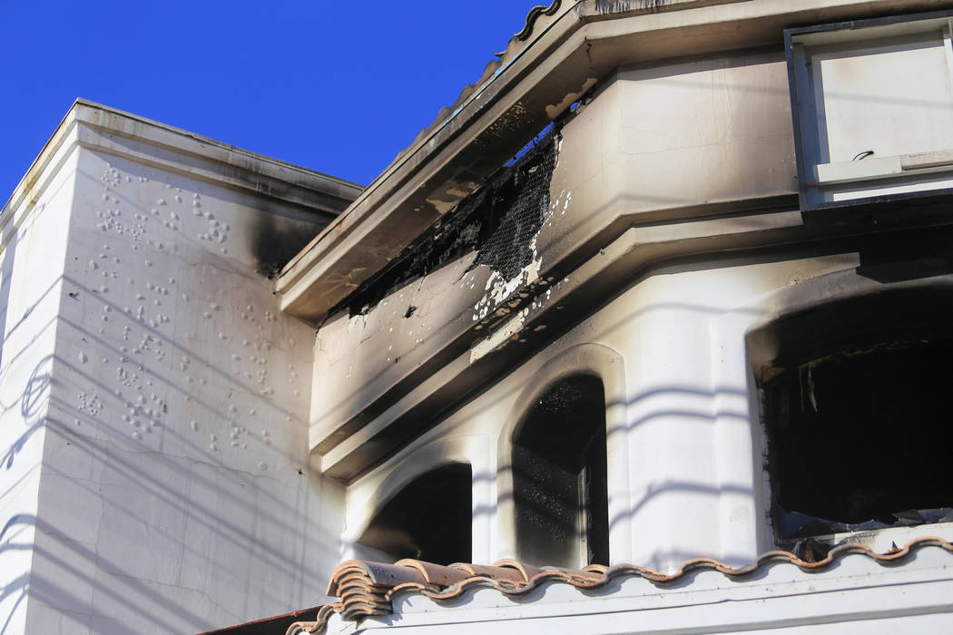 A vacant building at 5285 Dean Martin Drive, near the Las Vegas Strip, was damaged in a two-alarm fire on Thursday, May 4, 2017. Brett Le Blanc Las Vegas Review-Journal @bleblancphoto