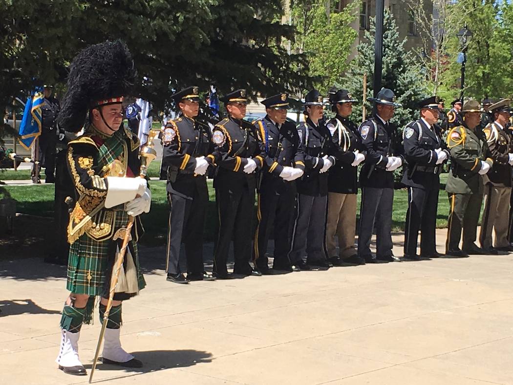 Pipers were part of the 2017 Nevada Law Enforcement Officers Memorial Ceremony, Thursday, May 4, 2017, in Carson City. (Sean Whaley/Las Vegas Review-Journal)