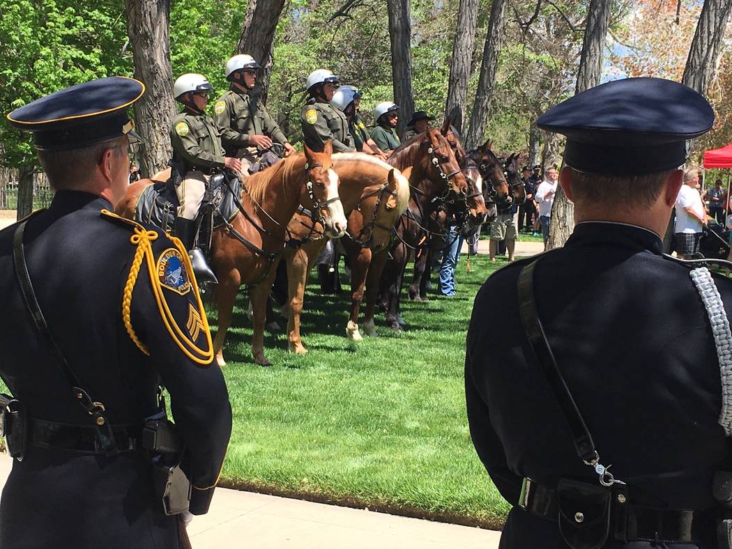 A mounted unit participate in the 2017 Nevada Law Enforcement Officers Memorial Ceremony, Thursday, May 4, 2017, in Carson City. (Sean Whaley/Las Vegas Review-Journal)